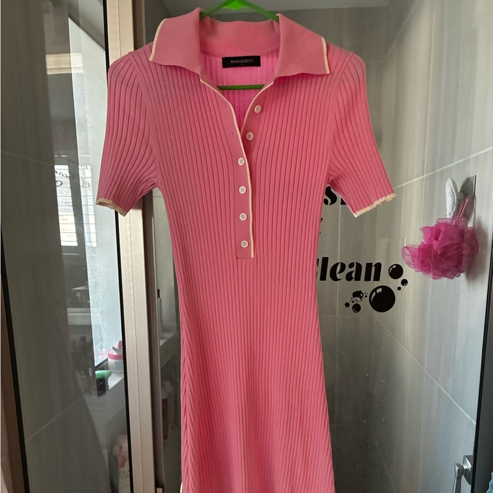 Pink Ribbed Midi Dress